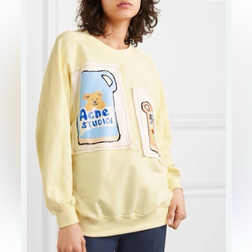 Acne Studios Patchwork Vase Graphic Appliqué Oversize Crewneck Sweatshirt Yellow